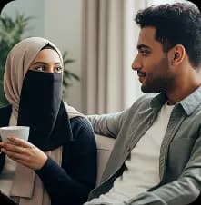 Muslim couple building a halal marriage through Pure Matrimony, enjoying a respectful and meaningful connection